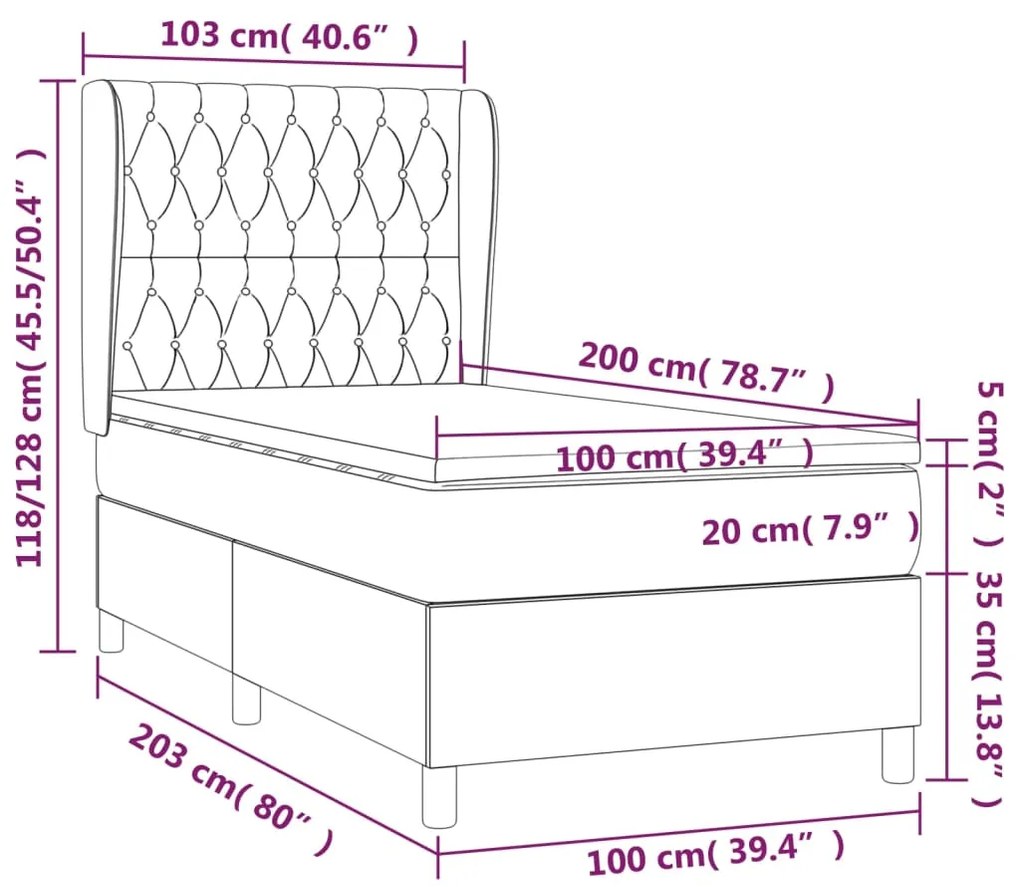 Giroletto a Molle con Materasso Blu Scuro 100x200 cm in Velluto