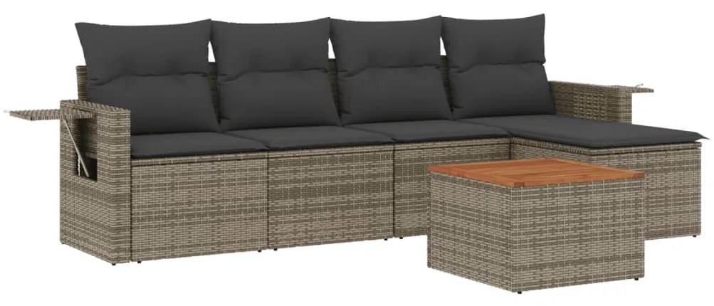 Set divano da giardino 6 pz con cuscini grigio in polyrattan