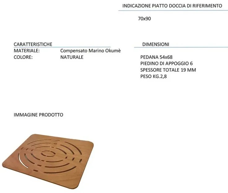 Pedana doccia antiscivolo legno marino 54x68 per piatto doccia 70x90