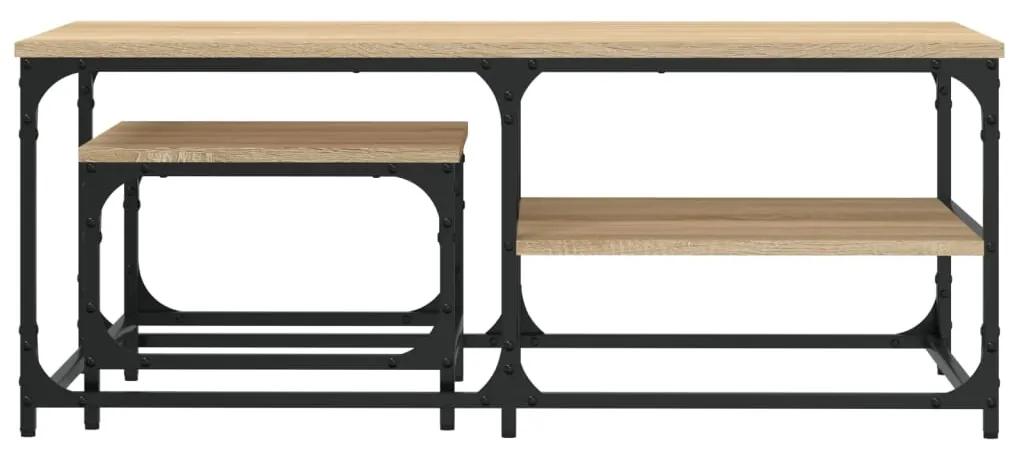 Tavolini impilabili 2 pz rovere sonoma in legno multistrato