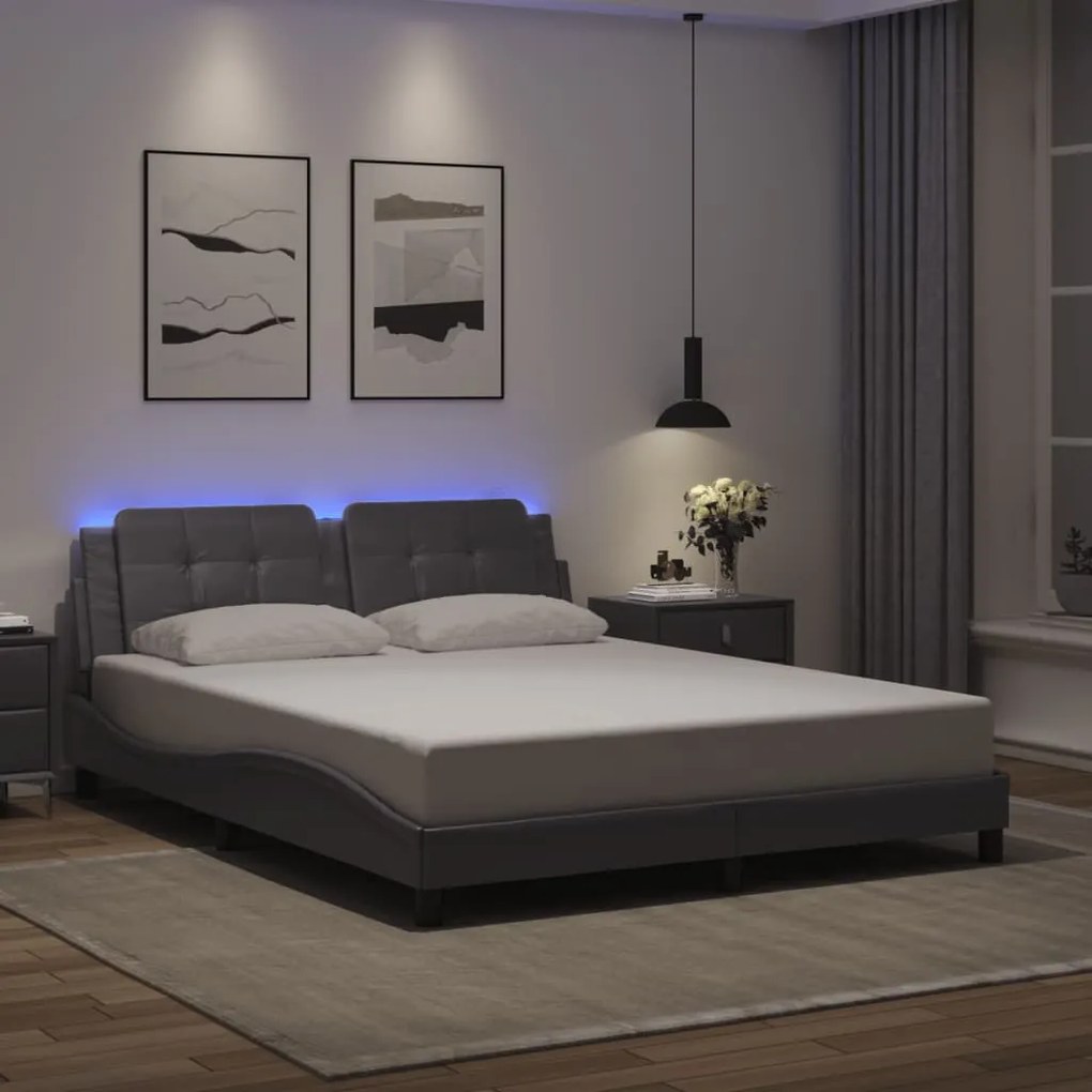 Giroletto Con Luci Led Grigio 160x200 Cm İn Similpelle /