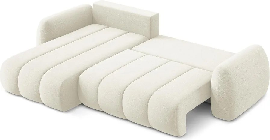 Divano angolare beige allungabile/con contenitore (con penisola a sinistra/con chaise lounge) con rivestimento in bouclé Pele – Makamii
