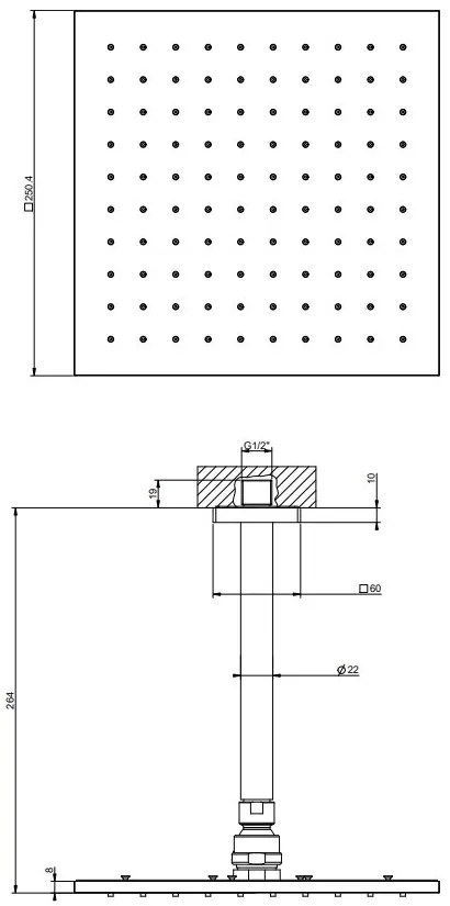 Soffione anticalcare doccia 25x25 quadro a soffitto orientabile cromo inverso 59155 gessi