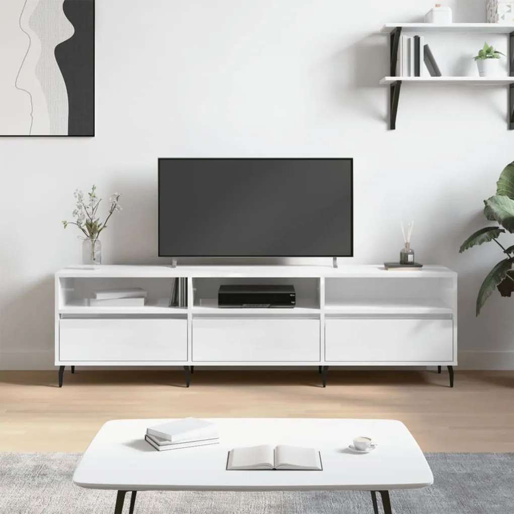 Mobile Porta Tv Bianco Lucido 150x30x44,5 Cm Legno Multistrato /