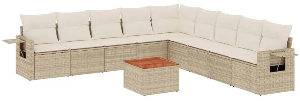 Set Divano da Giardino 10 pz con Cuscini Beige in Polyrattan