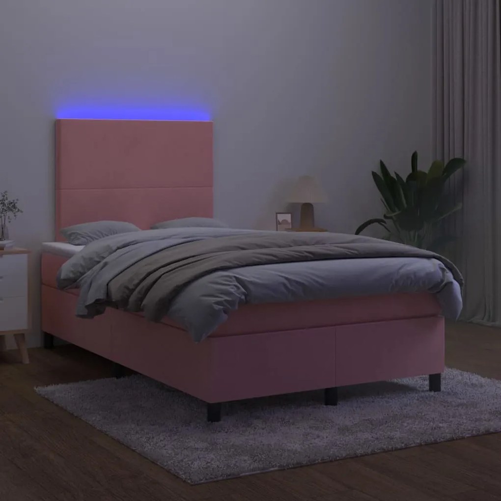 Letto a molle con materasso e led rosa 120x200 cm in velluto