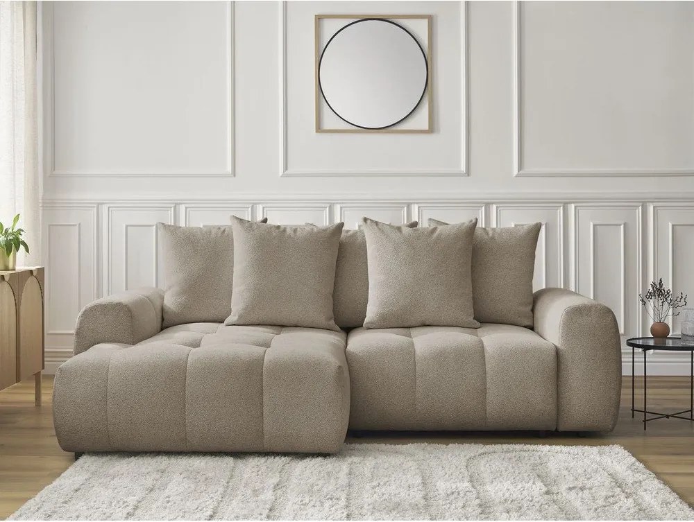 Divano angolare beige allungabile/con contenitore (con penisola a sinistra/con chaise lounge) con rivestimento in ciniglia Roxelane – Bobochic Paris