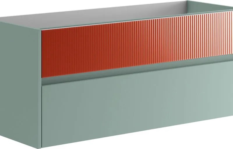 Mobile da bagno sospeso sotto lavabo Niwa 2 cassetti ideale per doppia vasca L119.5 x H50 x P45.5cm verde timo e paprika cannettato