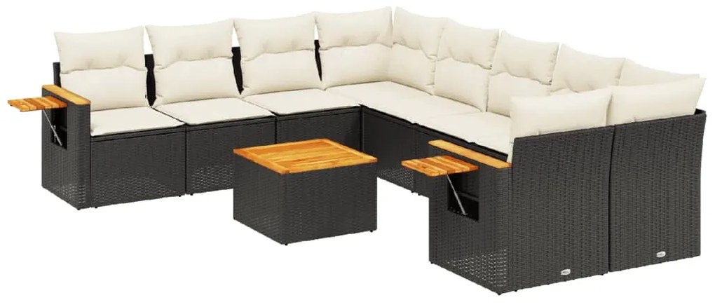 Set Divani da Giardino 9 pz con Cuscini Nero in Polyrattan