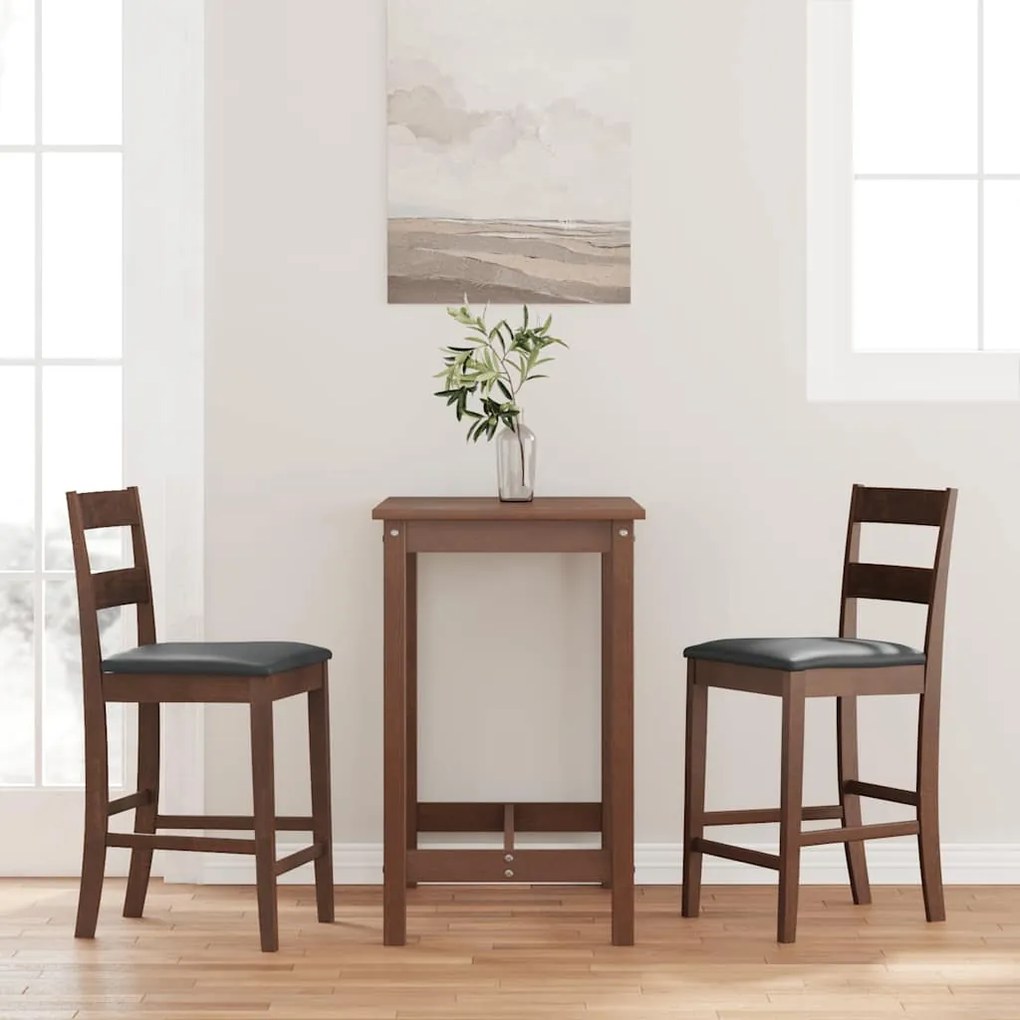 Sgabelli Da Bar Con Cuscini 2pz Marrone Legno Massello Di Hevea /