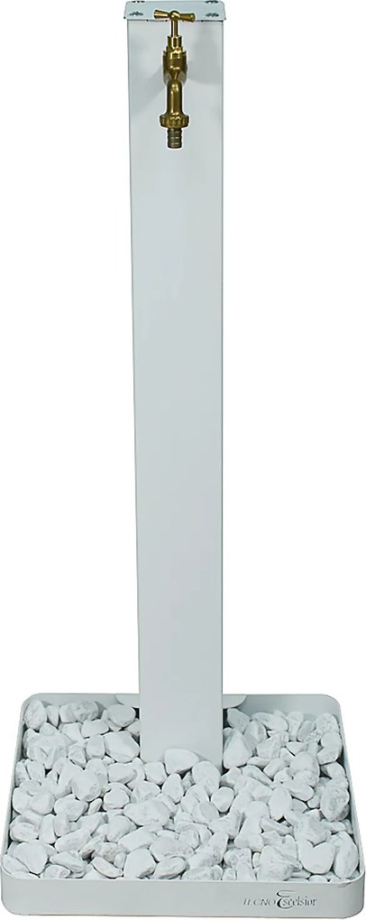 Fontana da Giardino con Rubinetto in Ottone e Base con Ciottoli 40x40x97 cm in Acciaio Bianco...