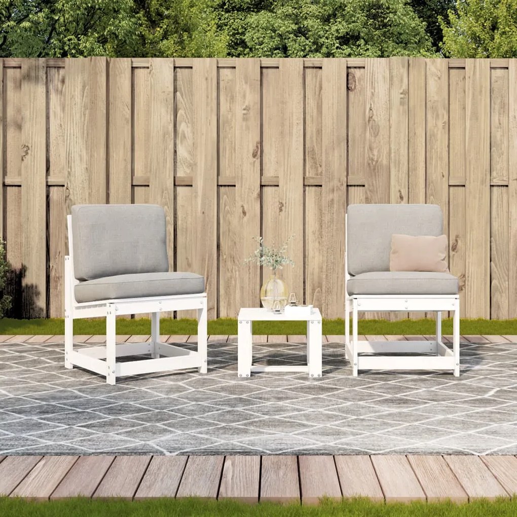 Set salotto da giardino 3 pz bianco in legno massello di pino