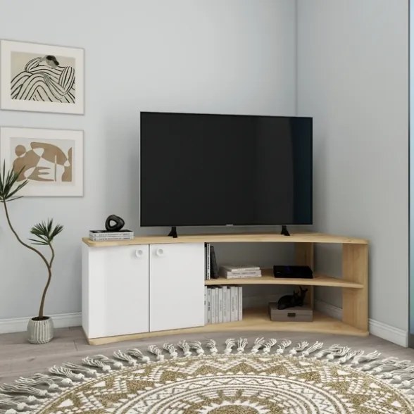 Mobile TV Ad Angolo Design Curvo Con 2 Ante Doris Rovere E Bianco