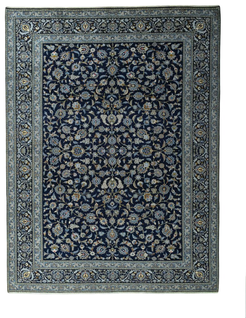 Kashan Tappeto 410x310 Blu (Iran) Annodato A Mano