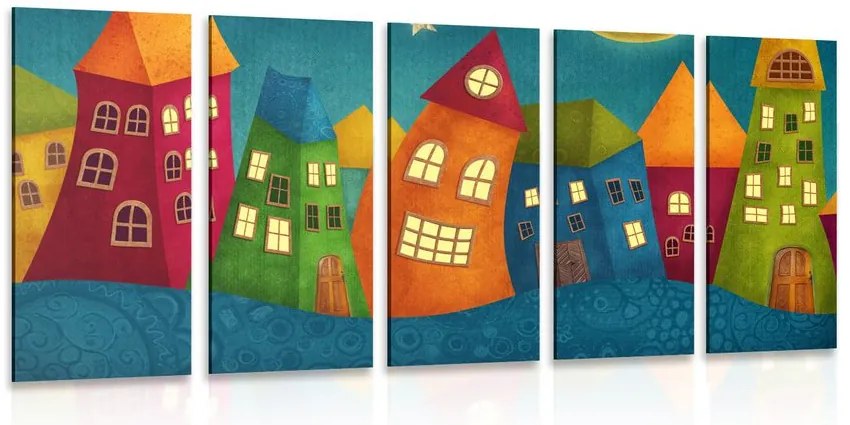 Quadri 5 pezzi – Cittadina notturna