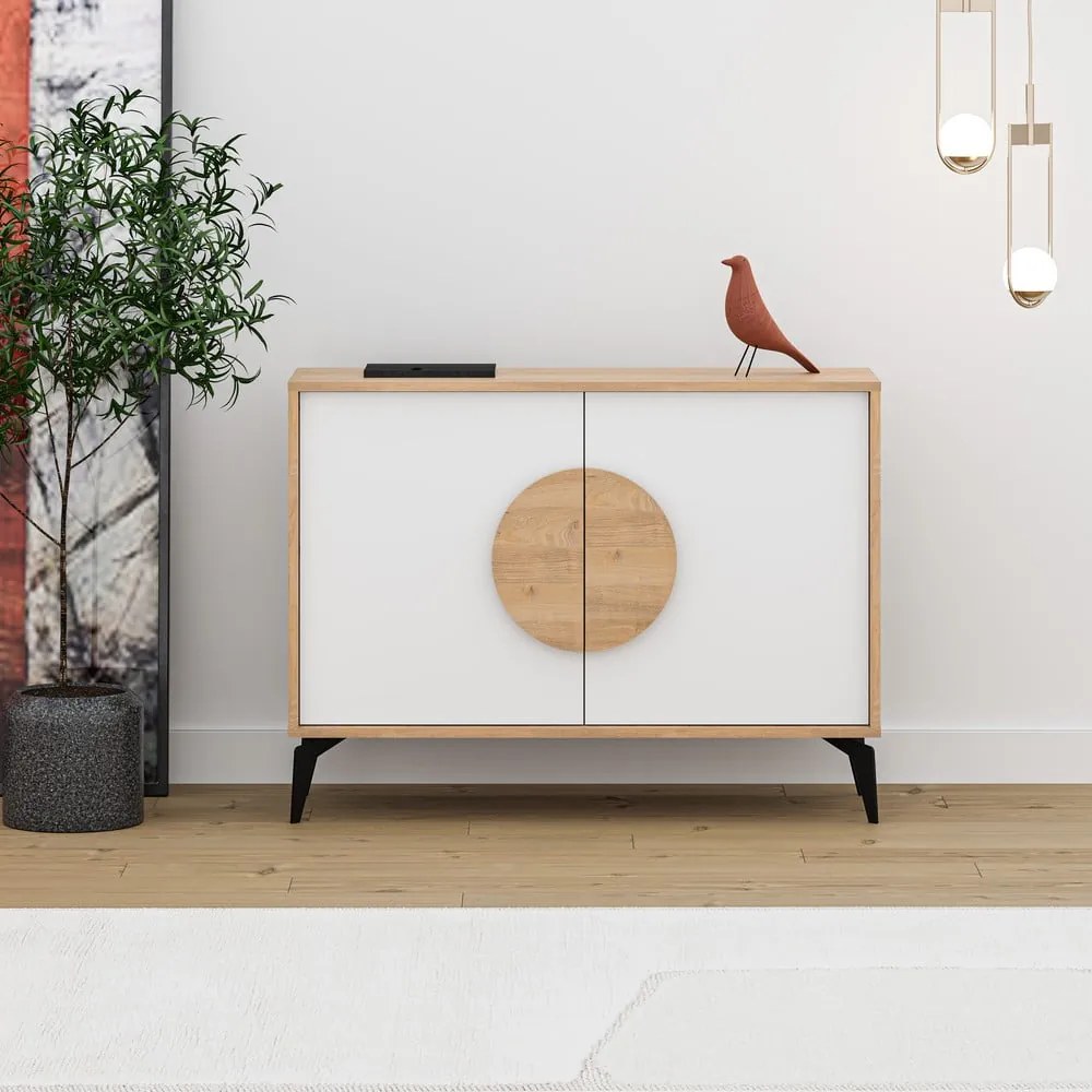 Cassettiera bassa in rovere decorata in bianco e naturale 110x82 cm Vae - Marckeric