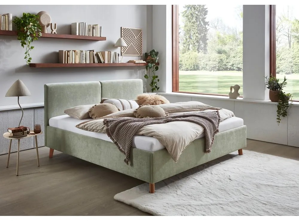 Letto matrimoniale imbottito verde chiaro con rete inclusa 180x200 cm Piano – Meise Möbel