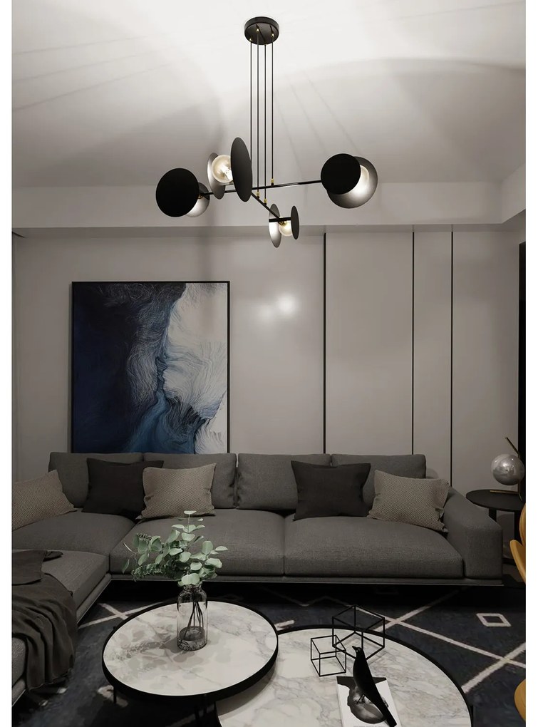 Lampadario Moderno 1 Luce Izanami In Acciaio Nero Con Bracci