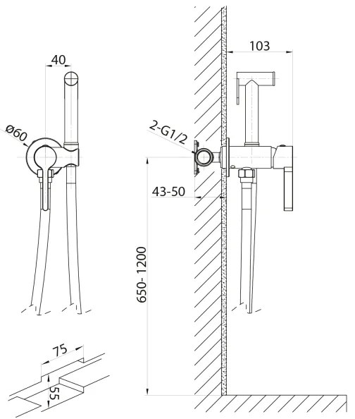 Sapho-Rubinetto per bidet con doccia da incasso ICONIC cromo lucido