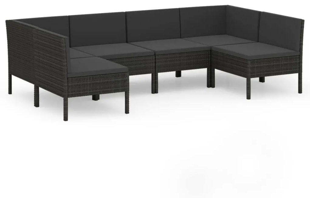 Set divani da giardino 6 pz con cuscini in polyrattan nero