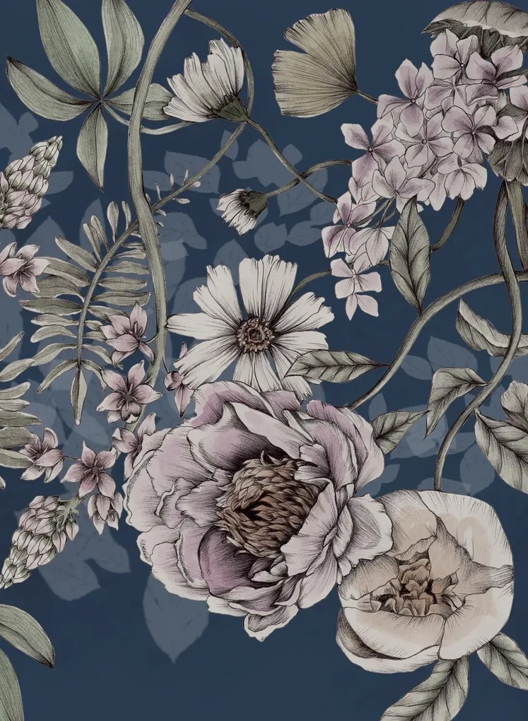 Rebel Walls Wandbild Spring Flower - Dark blue