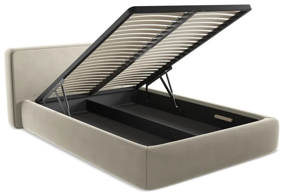 Letto matrimoniale imbottito crema con contenitore con griglia 180x200 cm Kiana - Makamii