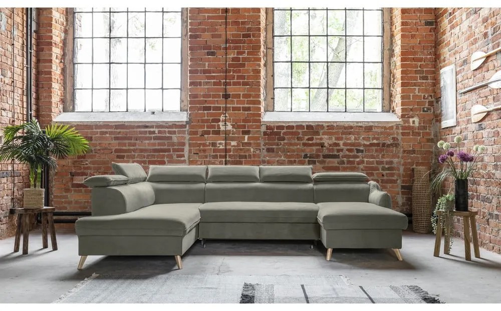 Divano letto angolare in velluto grigio chiaro a "U" (angolo sinistro) Sweet Harmony - Miuform