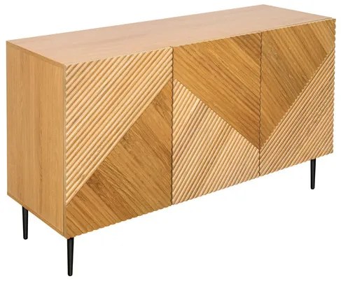 Credenza design in legno chiaro massello di rovere con incisioni e metallo nero 3 ante L135 cm ARCHIPEL