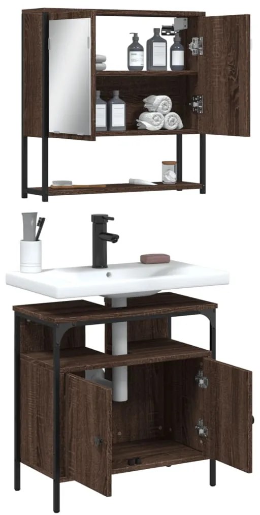 Set mobili da bagno 2 pz rovere marrone in legno multistrato