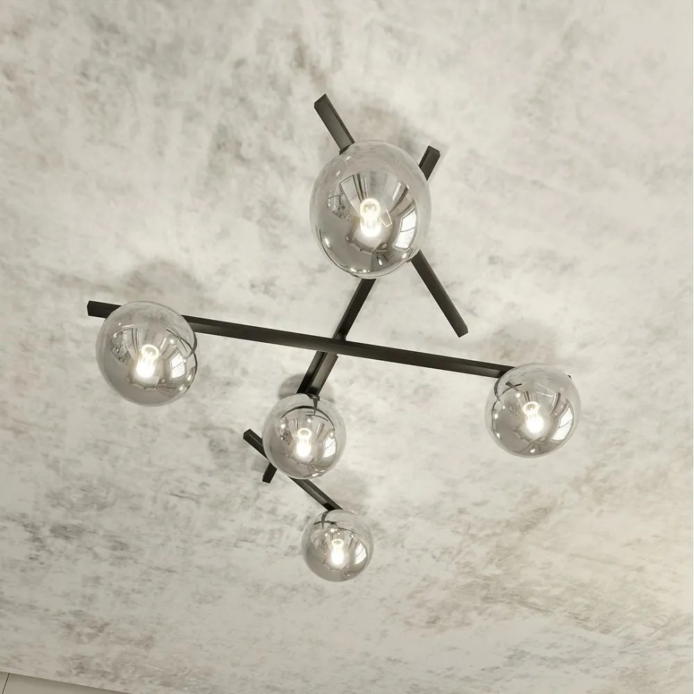 Lampadario da Soffitto in Acciaio e Vetro SMART 5 Nero 5xE14 Colore delle Sfere Grafite
