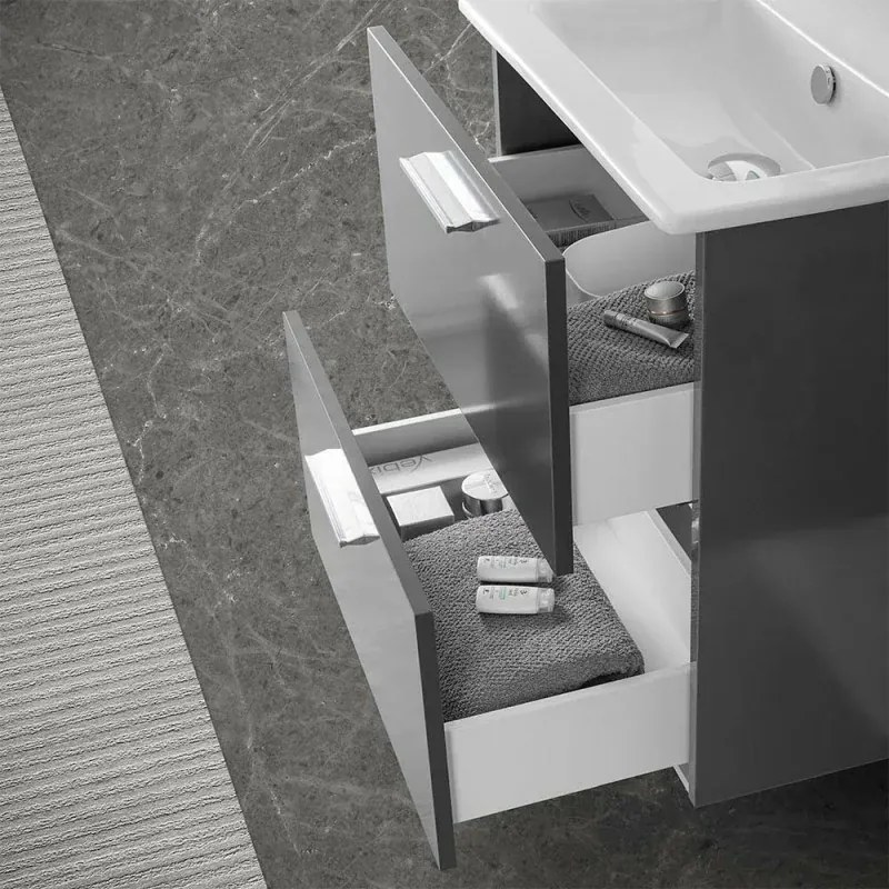 Mobile bagno sospeso 80 antracite lucido con lavabo e specchio Miami