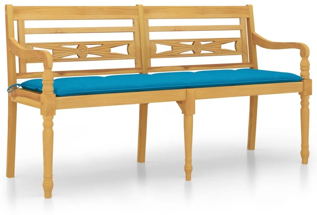 Panchina batavia con cuscino azzurro 150 cm legno massello teak