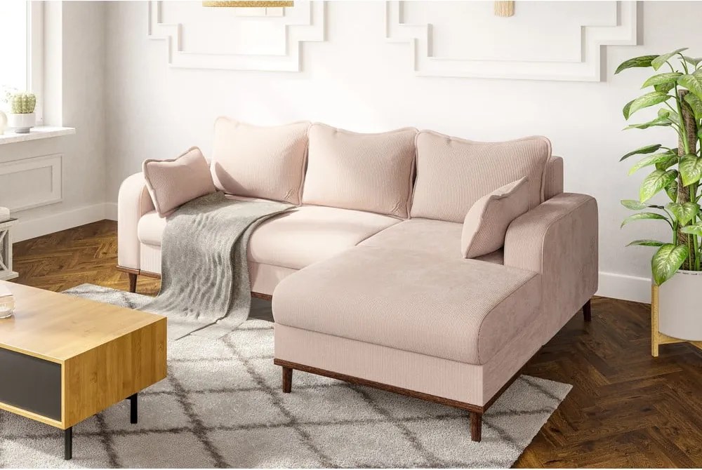 Divano angolare beige in velluto a coste (angolo destro) Beata - Ropez