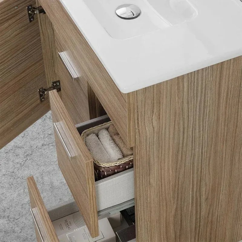 Mobile bagno a terra 80 rovere tropea con top e specchiera LED Martha