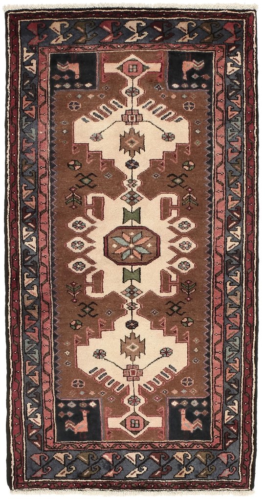 Hamedan Tappeto 80 x 160 Marrone (Iran) Annodato A Mano