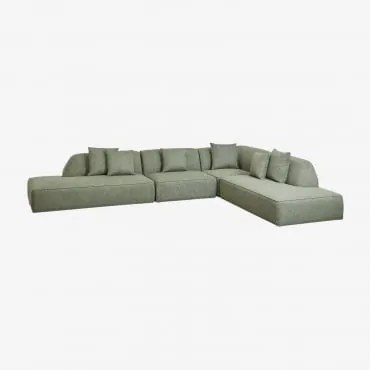 Divano Angolare Modulare Cardea A 4 Pezzi Con Chaise Longue Doppia Imbottita Bouclé Verde Salvia - Sklum