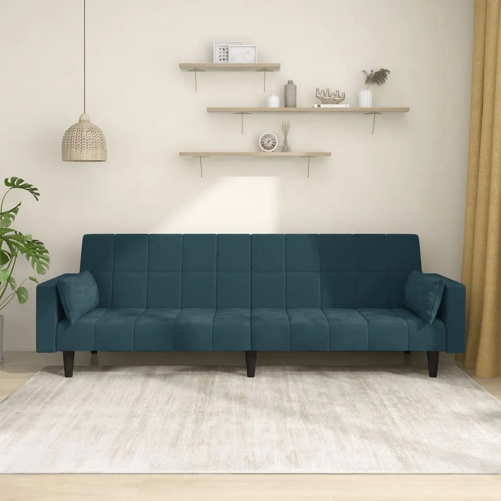 Divano Letto A 2 Posti Con 2 Cuscini Blu İn Velluto /