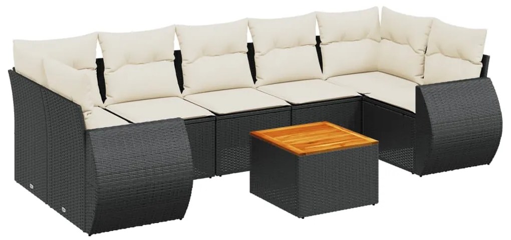 Set divani da giardino con cuscini 8 pz nero in polyrattan