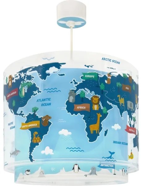 Dalber 40672 - Lampadario per bambini WORLD 1xE27/15W/230V blu