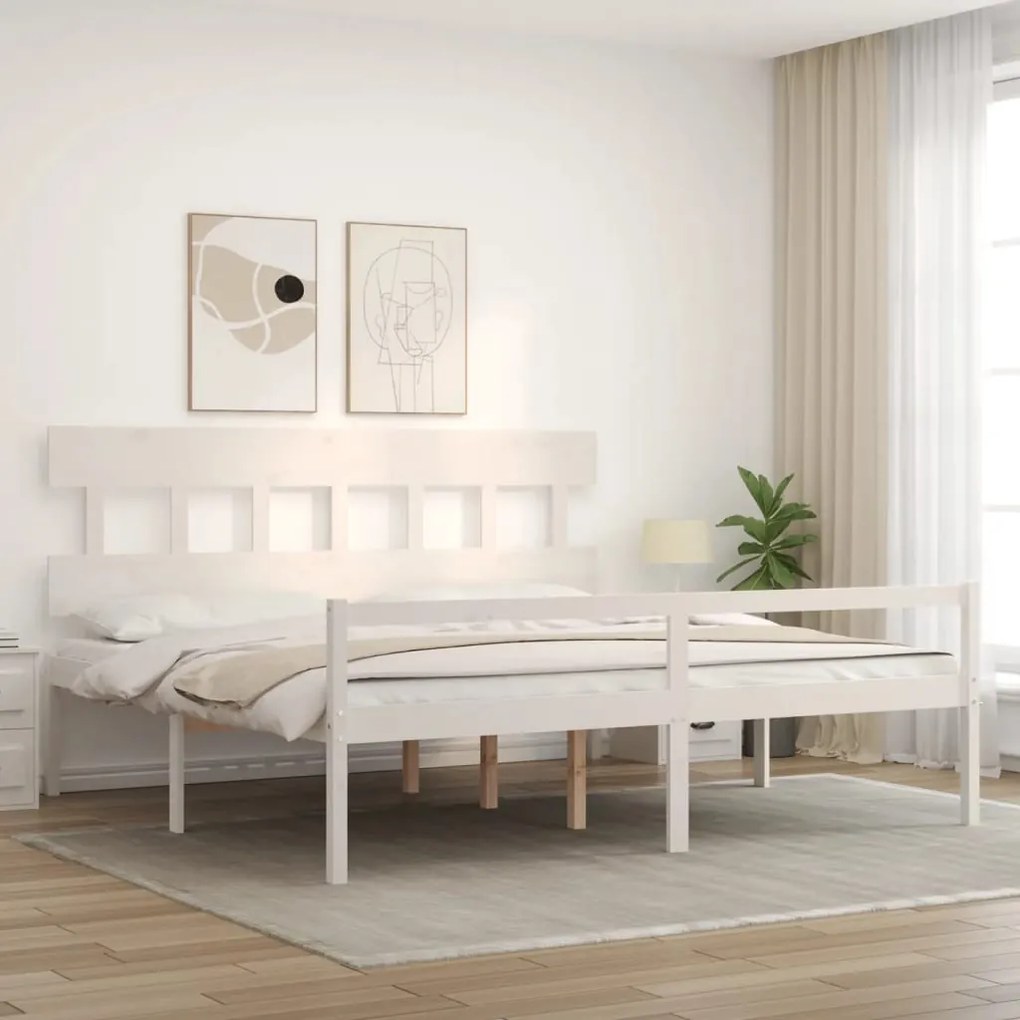 Letto per Anziani con Testiera Bianco Super King Legno Massello