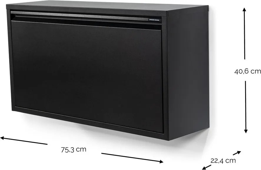 Scarpiera nera in metallo con ante ribaltabili/da parete 75x41x22 cm Billy – Spinder Design