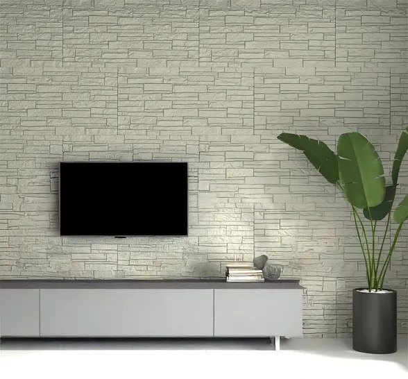 Pannello decorativo effetto pietra mattoni 3D set 12 pz 8,6 mt2 rivestimento murale in PU 120 x 60 x 2,5 Greige Tortora