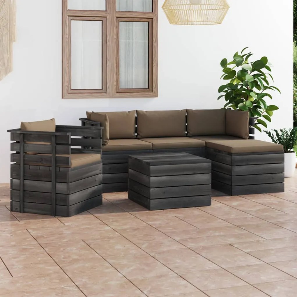 Set divani da giardino su pallet 6 pz con cuscini massello pino