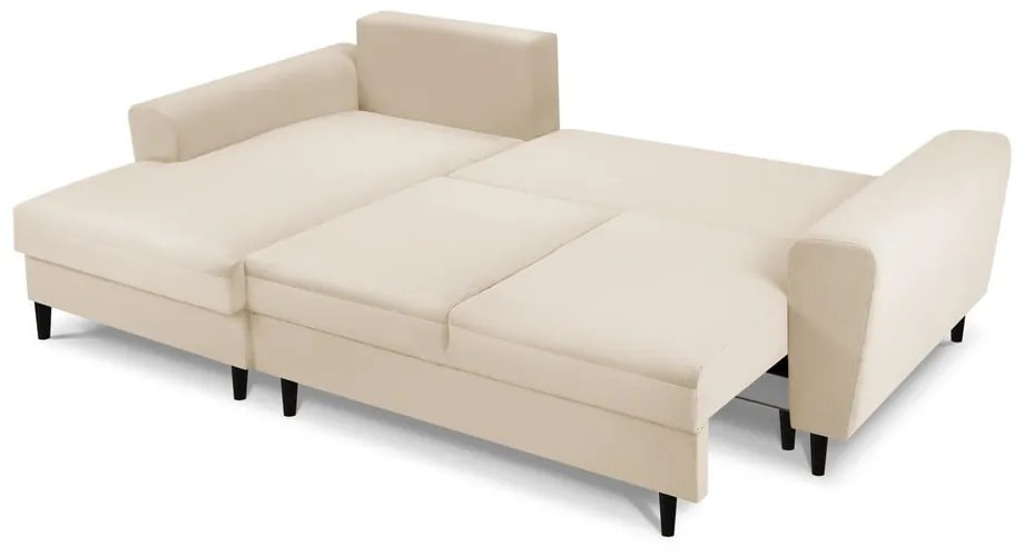Divano letto in velluto a coste beige, angolo sinistro Moghan - Micadoni Home