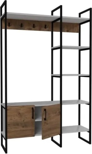 Mobile Ingresso Industrial 120x34x180 Con Scarpiera Appendiabiti E Ripiani Yago Rovere E Bianco