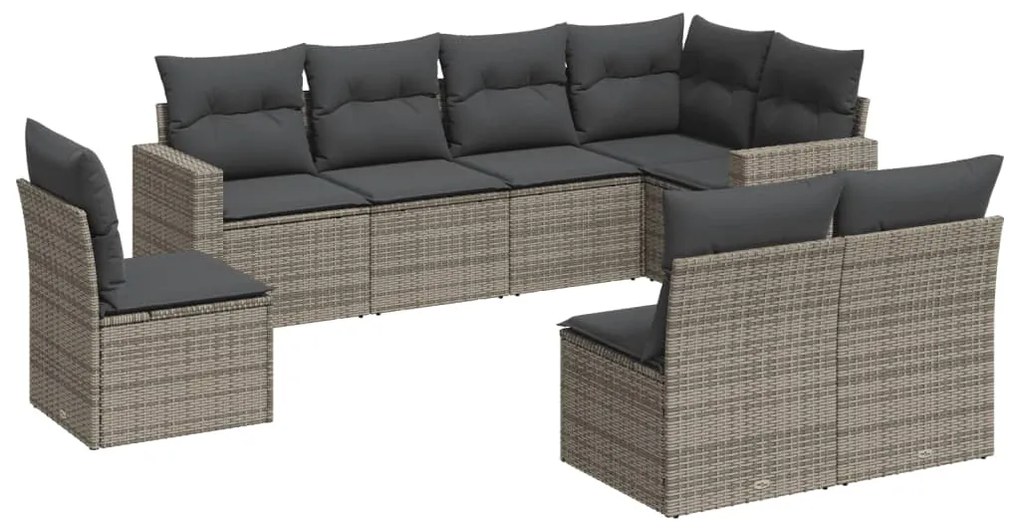 Set divano da giardino 8 pz con cuscini grigio in polyrattan