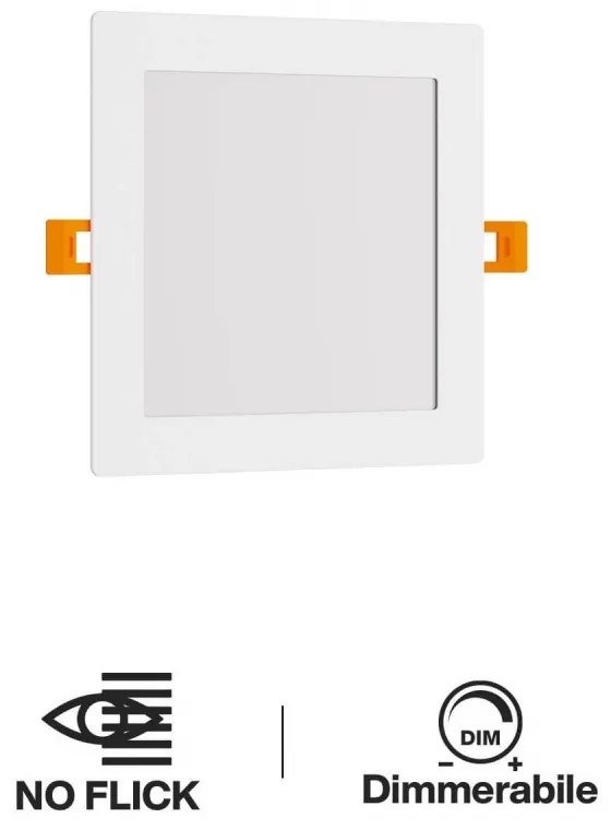 Pannello LED Quadrato 15W 1.500lm no Flickering, Foro 155x155mm Dimmerabile Colore Bianco Caldo 3.000K