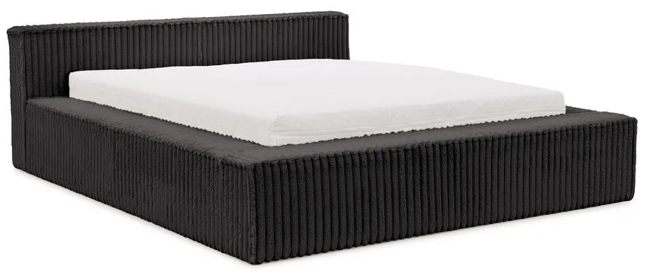 Letto matrimoniale imbottito nero con contenitore e rete inclusi 160x200 cm Cloe – Ropez