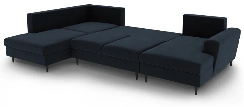 Divano angolare blu scuro allungabile e con contenitore (con penisola a sinistra/a U) con rivestimento in velluto Kyoto – Cosmopolitan Design