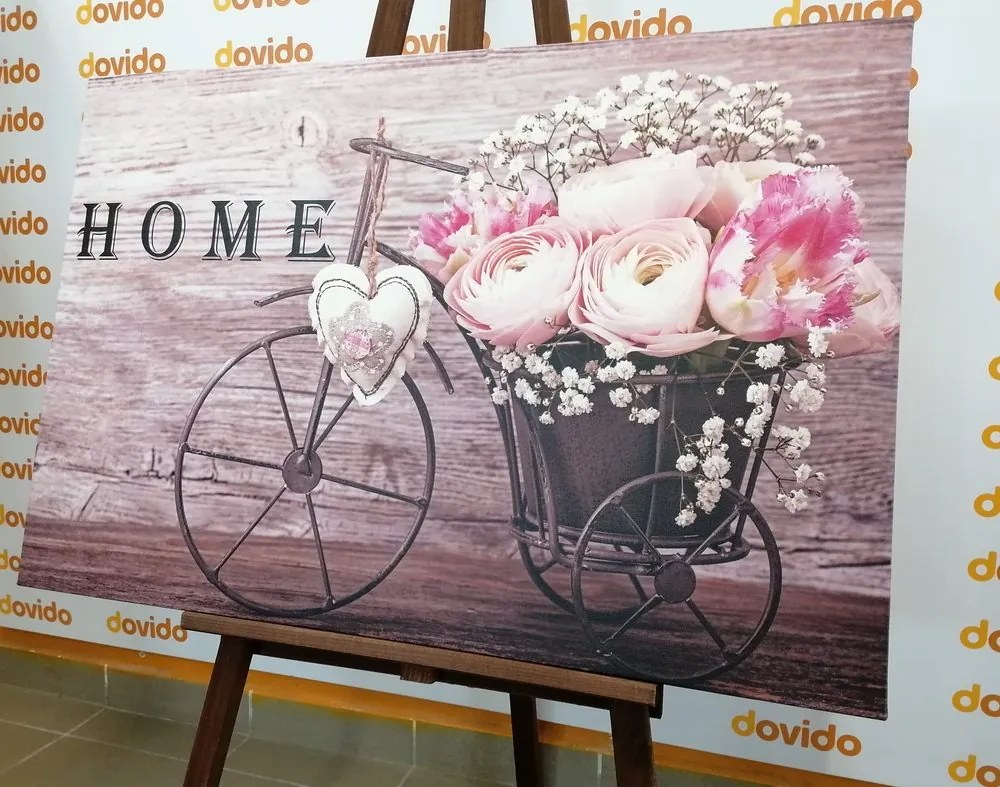 Stampa su tela – Fiori meravigliosi in vaso vintage con iscrizione